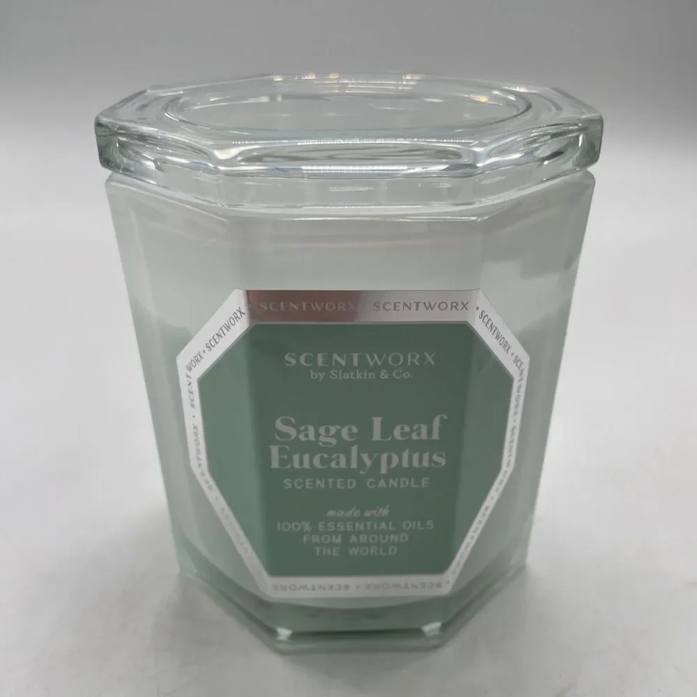 Scentworx Sage Leaf Eucalyptus Harry Slatkin Candle 14.5 Oz 3 Wick Octagon JAR